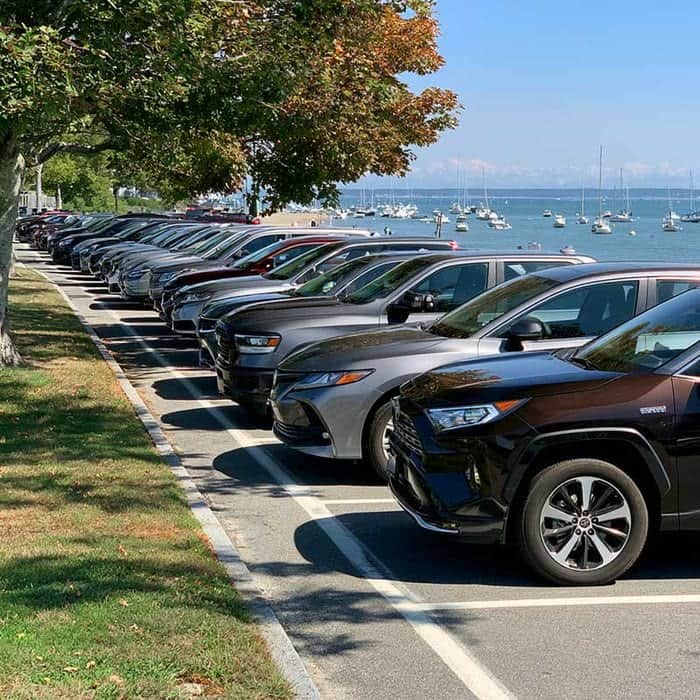 Vehicles parked along the beach in Southcoast Massachusetts