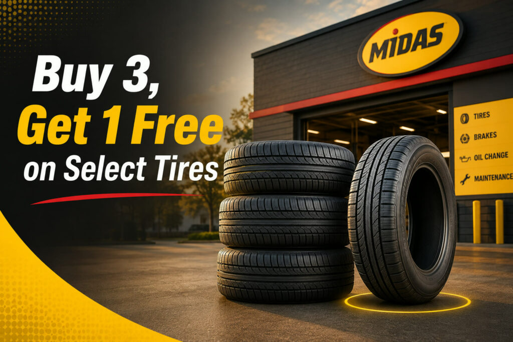 Midas buy 3 tires get 1 free offer for July 2026